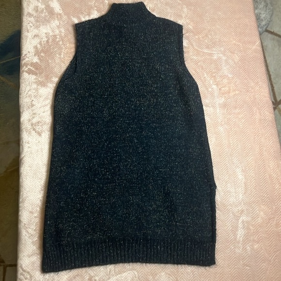 Navy knit turtleneck sleeveless sweater dress with rainbow speckles sz Large - Picture 9 of 9
